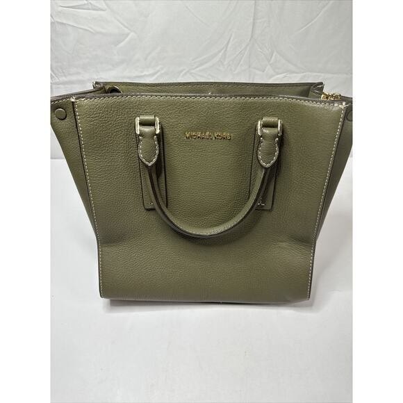 Michael Kors Alessa Medium Pebbled Leather Satchel Green - Picture 2 of 5